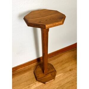Solid Oak Pedestal Plant Stand, Octagonal Display Stand, Wooden Plant Pedestal